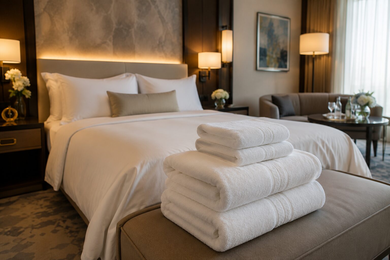 Hotel room with Arden and Loom towels